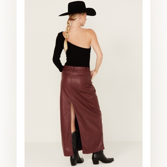 Free People Womens City Slicker Faux Leather Black Western Maxi Skirt size 10 - Picture 1 of 11